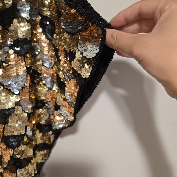 True Vintage Sequined Mermaid Fish Scale Scalloped Blouse Cocktail 100% Silk - Picture 7 of 11